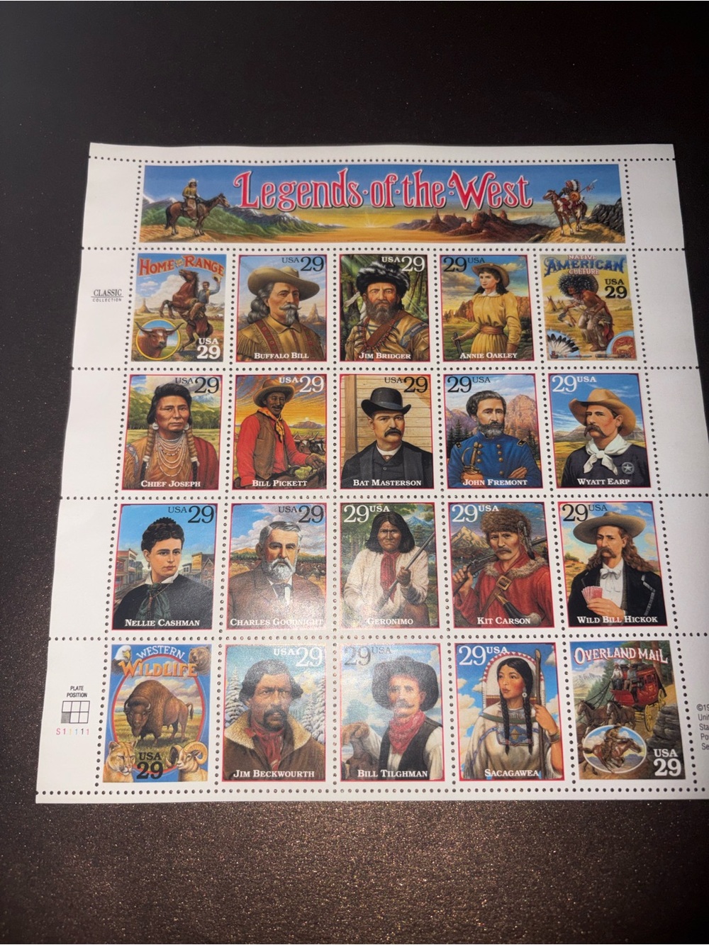 Vintage 1993 USPS Legends of the West Uncut Stamp Sheet 21-Cent/29-Cent Collecti